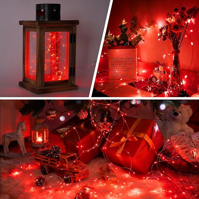 YEGUO Fairy Lights Battery Operated, 6 Packs Each 16ft 50 LED String Lights, Christmas MIni Lights Indoor for Bedroom Wedding Party Holiday Gift(Red)