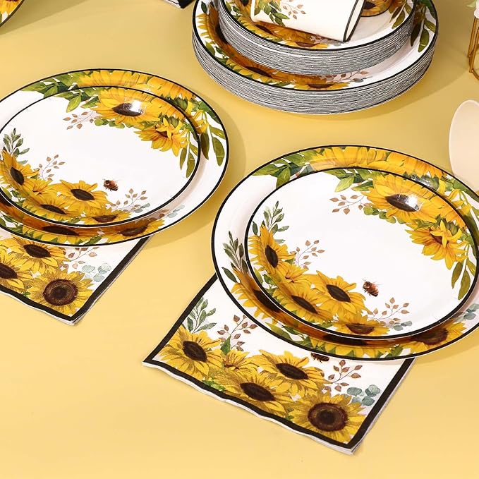 Sunflower Party Decorations, Sunflower Plates and Napkins Party Supplies Serves 50, for Birthday Bee Baby Shower Bridal Shower, Easter Mother's Day, Summer Fall Thanksgiving Decorations
