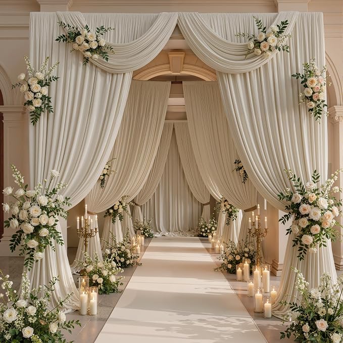 50ftx10ft Wrinkle Free Beige Backdrop Curtains for Parties, 10 Panels 5x10ft Silky Polyester Photo Backdrop Drapes Back Drop Cloth Drapery for Wedding Birthday Photography Backgrpund