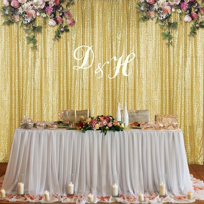 Sugargirl Gold Sequin Backdrop Curtain 6 Panels 2FTx8FT Glitter Gold Background Drapes Sparkle Photography Backdrop for Party Wedding Birthday Wall Decoration