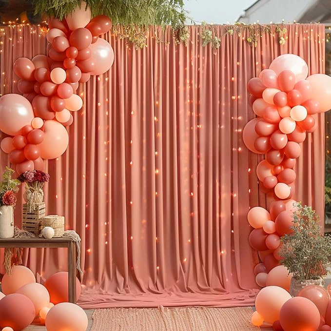 4 Panels Rust Backdrop Curtain for Parties Wedding Wrinkle Free Red Photo Curtains Backdrop Drapes Fabric Decoration for Birthday Party Baby Shower Christmas 20ft(W) x 10ft(H)