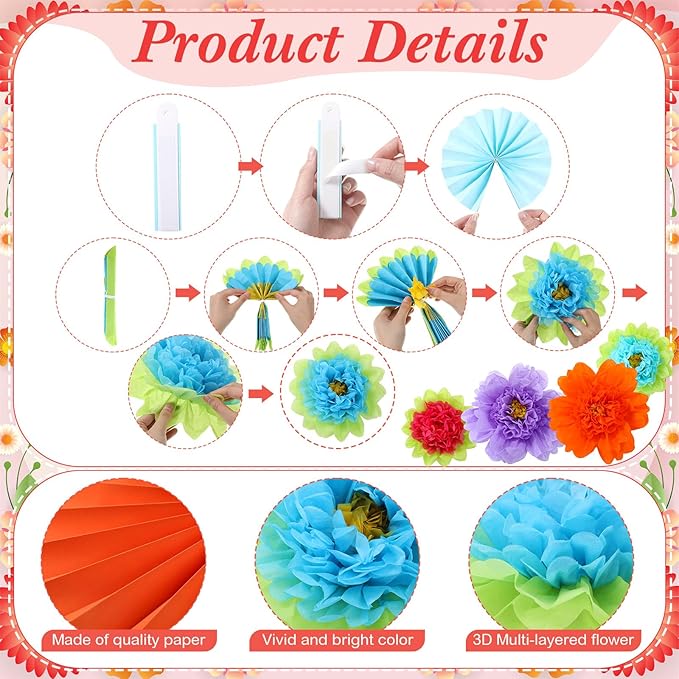 Kosiz 21 Pcs Colorful Paper Flower Decorations for Wall Paper Fans Tissue Floral Hanging Decorations for Spring Summer Birthday Wedding Mexican Fiesta Mother's Day Baby Shower Party Classroom Home