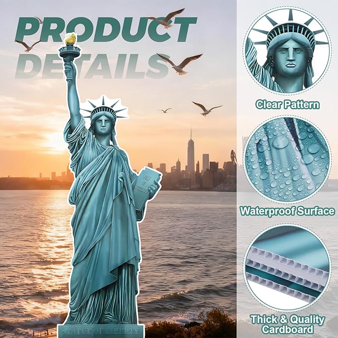 6 Ft Statue of Liberty Cardboard Cutout 250th Anniversary Decoration Cutout Life-Size Patriotic New York City Themed Photo Booth Prop for Patriot Day Veterans Labor Day Party Decoration