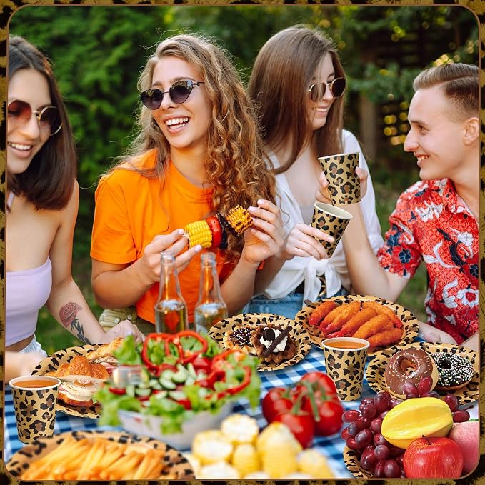 Funnymoom 250 Pcs Leopard Print Plates Napkins and Cups Cheetah Print Party Decoration Tableware Safari Animal Leopard for Birthday Baby Shower Party Favors Jungle Theme Supplies Serve 50 Guests
