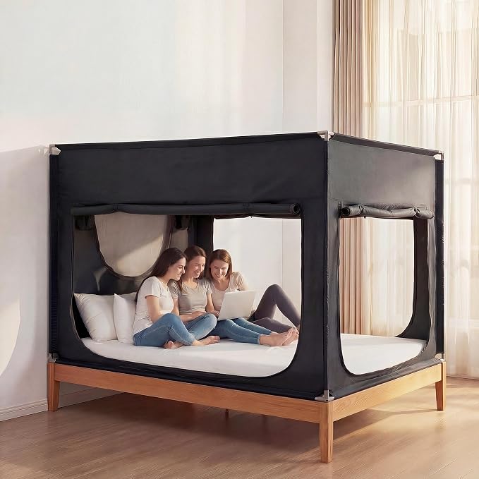 ANC POP Portable Bed Tent, Blackout Privacy Canopy with 3 Doors & Breathable Mesh, Large Space for Adults, Indoor Sleeping Shelter for Dorms/Shared Rooms
