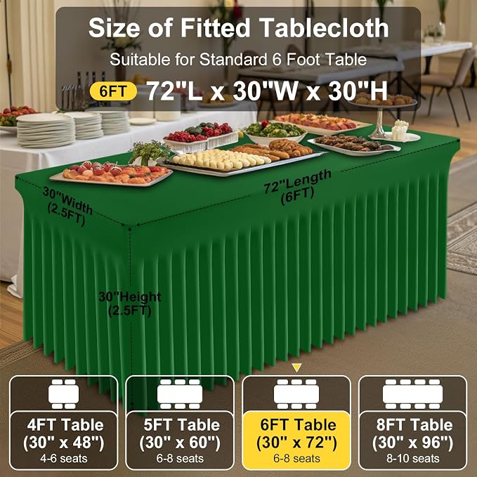 Smiry Spandex Tablecloth, Elastic Fitted Stretch Tablecloth for 6FT Rectangle Tables, Waterproof Washable Table Cover Skirt for Outdoor, Wedding, Banquet & Parties (Emerald Green, 72Lx30Wx30H Inch)