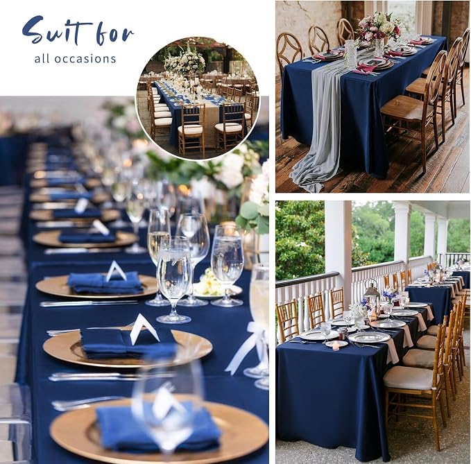 Pesonlook 12 Pack Rectangle Tablecloth-60 x 102 Inch Navy Blue Polyester Rectangular Washable Table Cover for 6 Feet Rectangle Tables for Buffet Party/Dining Table/Events
