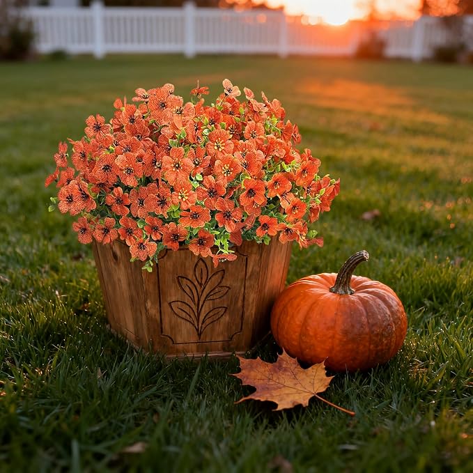 12 Bundles Artificial Flowers for Spring Summer Outdoor Decoration Fake Flowers uv Resistant Artificial Outside Flowers Faux Greenery for Porch Garden Home Patio Valentine's Day Decor (Orange)
