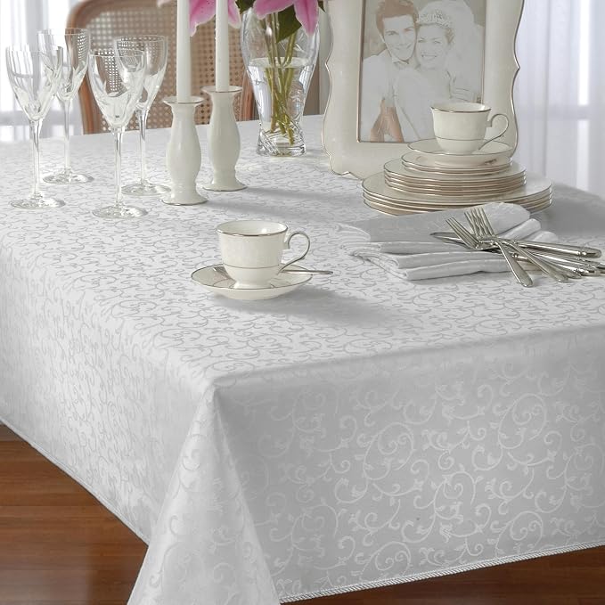 Lenox Opal Innocence Tablecloth, Platinum - 60"W x 84"L