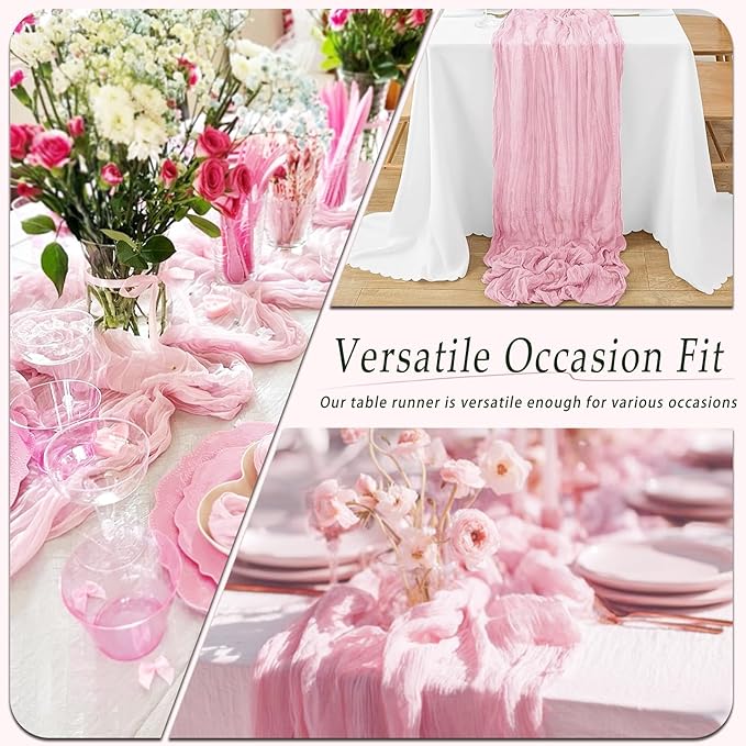 20 Pack Pink Cheesecloth Table Runner 17x108 Inch Semi Sheer Boho Rustic Gauze Cheese Cloth Table Runners for Wedding Party Birthday Baby Shower Home Décor