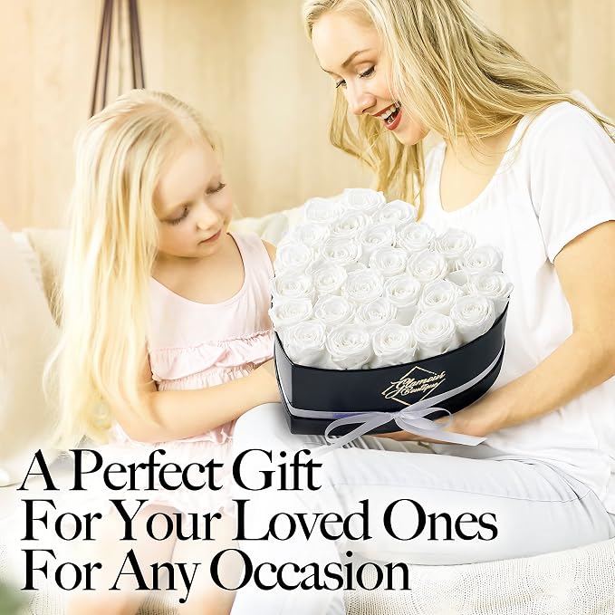 GLAMOUR BOUTIQUE 27 Flower Forever Heart Shape Box, Mothers Day Gift For Mom, Eternal Preserved Roses Gift for Her, Flowers bouquet, For Birthday, Anniversary, Girlfriend - White
