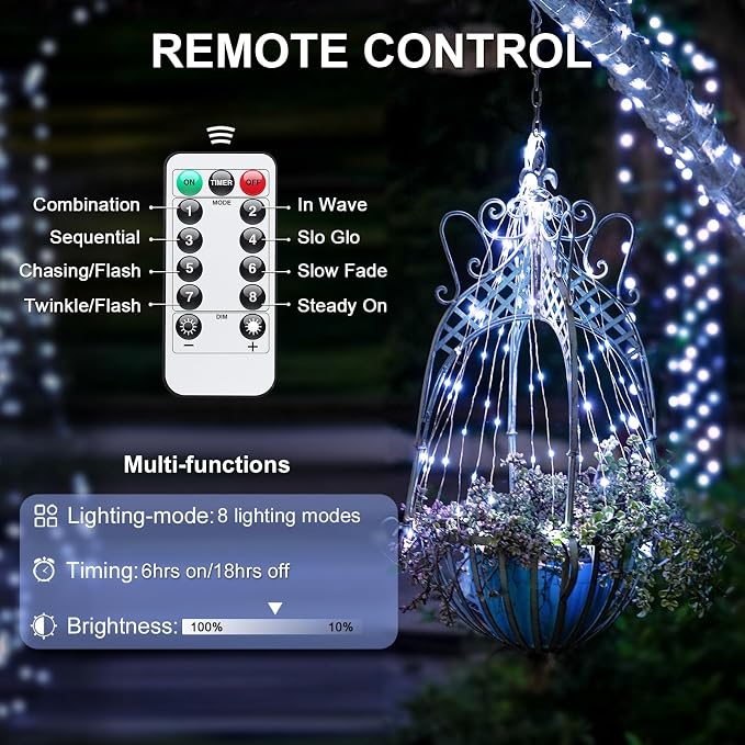 JMEXSUSS 2 Pack Fairy Lights Battery Operated, Total 400 LED 132ft Outdoor Fairy String Lights with Remote, 8 Modes Copper Wire Twinkle Lights for Bedroom Tree Wall Patio Outside Decor, White