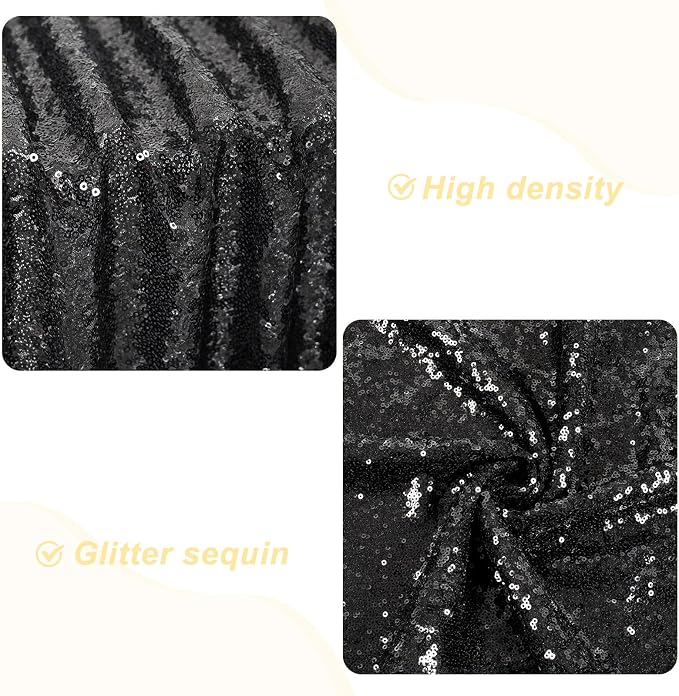 PartyDelight Black Sequin Backdrop 6x7ft 4 Inch Rod Pocket | Dense 3mm sequins on mesh backing with 4 inch rod pocket for full body photos ceremony arches party walls and stage displays