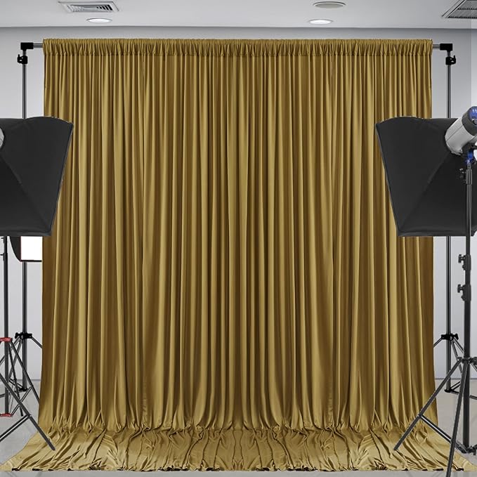 Gold Brown Backdrop Curtains-Wrinkle-Free Polyester Photography Drapes Party Curtain Background for Baby Shower Wedding Decorations- 16 X10FT