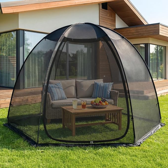 Alvantor® Pop Up Screen House Tent 10x10 FT, Snap-fit Black Mesh Screen Gazebo with Peaked Roof, Portable Screen Room Canopy Shelter with Sandbags for Camping, Backyard, Picnic