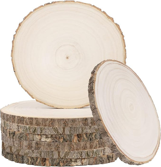 Sancodee 8 Pcs Large Unfinished Wood Slices, 7-8 Inches Wood Slabs for Centerpieces Natural Wooden Circle, DIY Wood Centerpieces for Tables Wedding Party Door Sign Decor