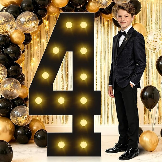 4FT Marquee Light Up Numbers, Black Giant Marquee Number 4, Pre-Cut Foam Board Set Can Be Used for Birthdays,Weddings,Party Anniversaries
