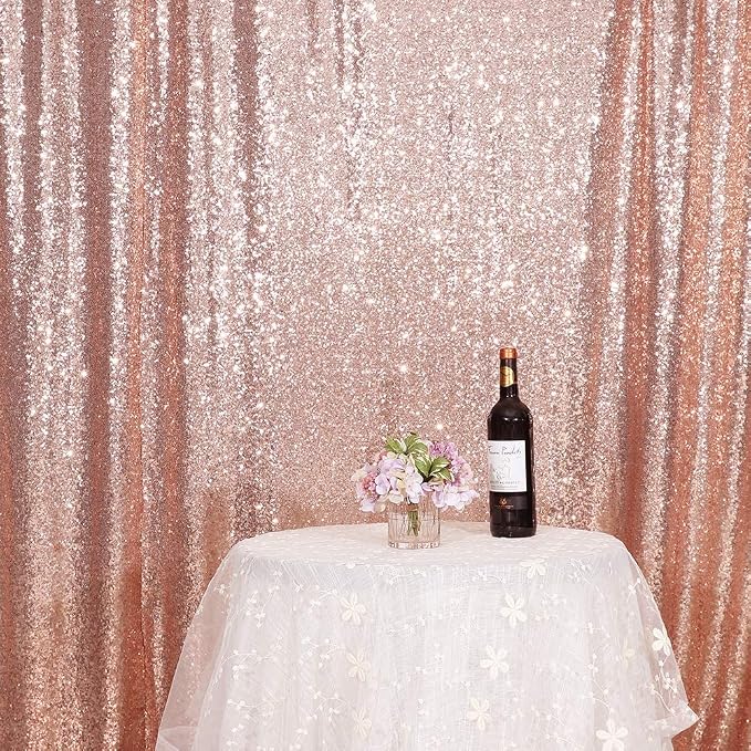 Eternal Beauty Rose Gold Sequin Backdrop, 8x10 Ft Glitter Background Curtains for Mother's Day Shimmer Photography Party Wedding Birthday Back Drop Decor