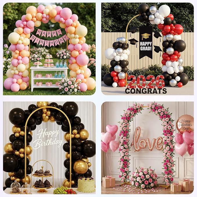 Toolterritary 6.6 FT Wedding Arch Backdrop Stand, Stable Heavy Duty Metal Wedding Arch Frame for Ceremony, Reinforced Balloon Arch Stand for Birthday Party & Baby Shower, Gold
