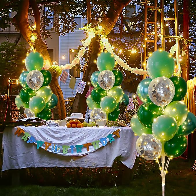 Balloon Stand for Floor with String Light 2 Set Green Centerpieces Balloon Holder Decoration for Wedding Baby Shower Birthday Party Surprise Nature Forest Theme Party