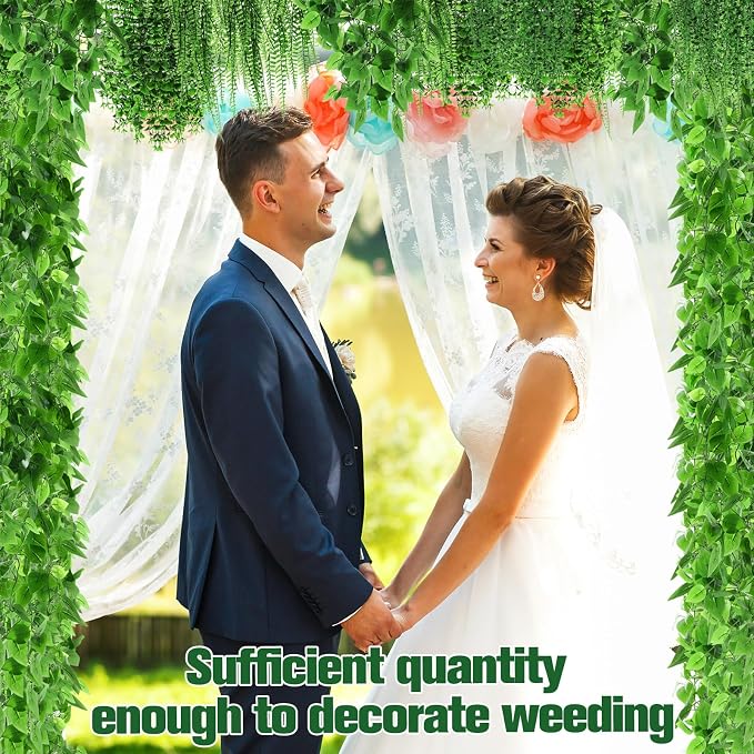 Daifunli 24 Pcs Artificial Hanging Plants Fake Hanging Ferns Plastic Faux Plants for Wall Room Garden Garland Indoor Outdoor Decor No Basket (Boston,Eucalyptus,Ivy Vine,String of Pearls)