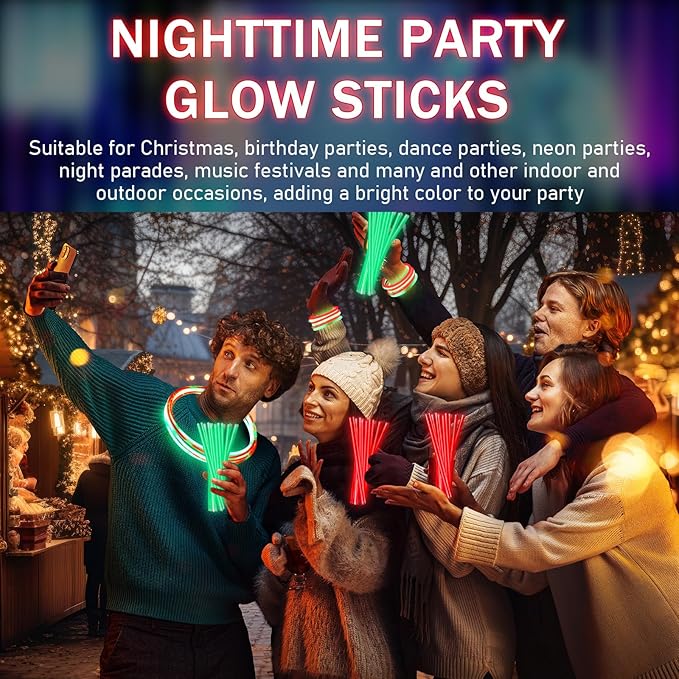 Lenwen 1000 Pcs Christmas Glow Sticks Bulk 8 Inch Glow Bracelets Glowing in the Dark Light up Sticks with Connectors for Neon Birthday Christmas Party Favors Supplies Decorations(Red, Green)