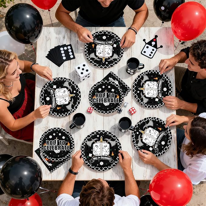 96Pcs D20 Dice Party Supplies Dungeons Theme Game Dragons Dice Plates and Napkins Roll to Celebrate Tableware Set for Men Boy Husband D20 Role-Playing 20th Birthday Game Party Decor Serve 24