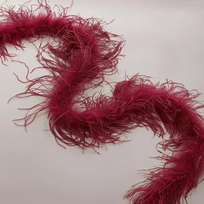 Soarer Burgundy Ostrich Feather Boa - 2Yards 1Ply Long Boas for Halloween Party,DIY Craft Sewing,Concert(Burgundy)