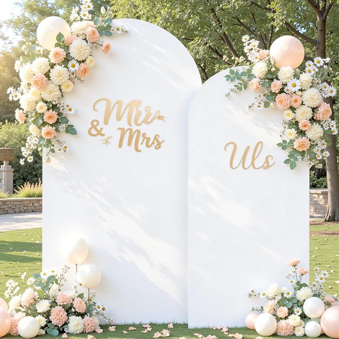 White Pink Arch Cover Set of 2-7.2 and 6ft Arch Backdrop Cover Spandex Wedding Arch Stand Covers for Bridal Shower Baby Shower Girls Birthday Party Banquet Photo Arch Covers Stretchy Backdrop