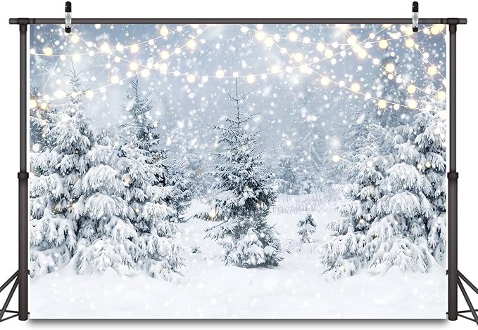 12x10ft Winter Snow Forest Backdrop Snowy Scene Wonderland Snowflake Glitter Snowy Pine Tree Photo Christmas Photography Backdrops Winter Landscape Forest New Year Holiday Party Decoration Banner