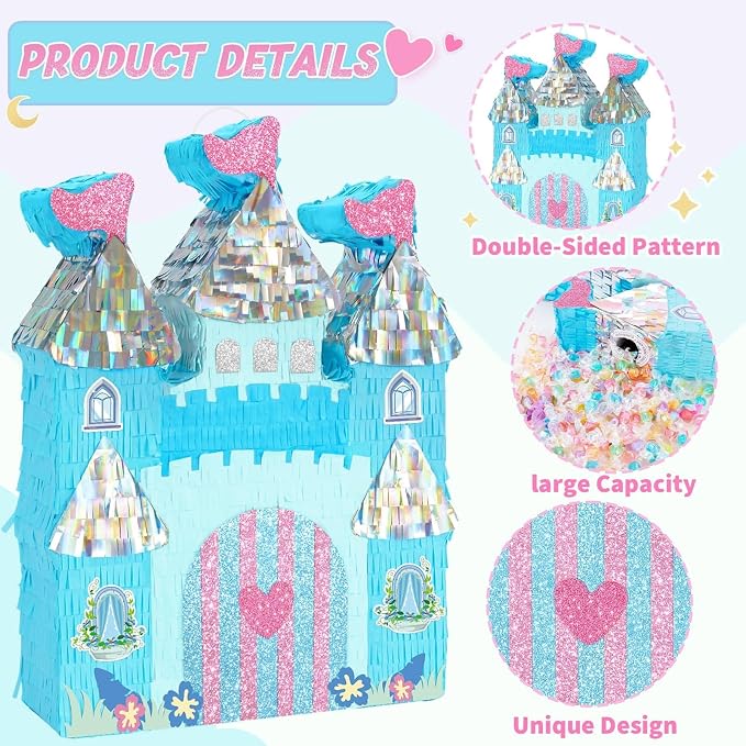 WERNNSAI Princess Castle Piñata - Ice Castle Piñata Blue Princess Party Decorations for Girls Birthday Party Game Magical World Birthday Party Decoration Supply Winter Fairy Party Game