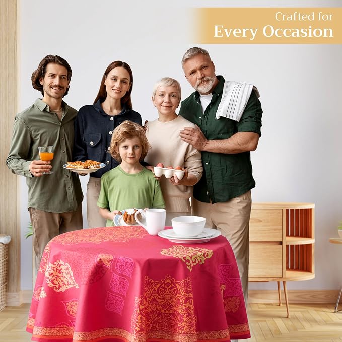 Maison d' Hermine Table Cloth Round Table 100% Cotton 69 Inches Fall Tablecloth Reusable Everyday Use for Thanksgiving Christmas Decorations Dining Farmhouse Party (Versailles)