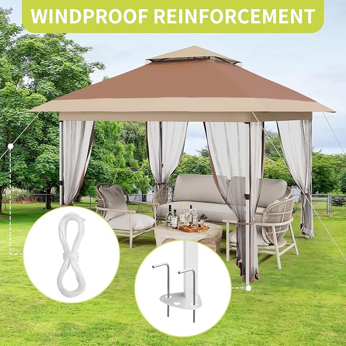 GarveeLife 10x10 Canopy Tent, Pop Up Gazebo Tent with Mosquito Netting, Outdoor Canopy with 4 Sandbags & Wheeled Bag & Height Adjustable, Pop Up Gazebo for Patio Garden Backyard Lawn Deck