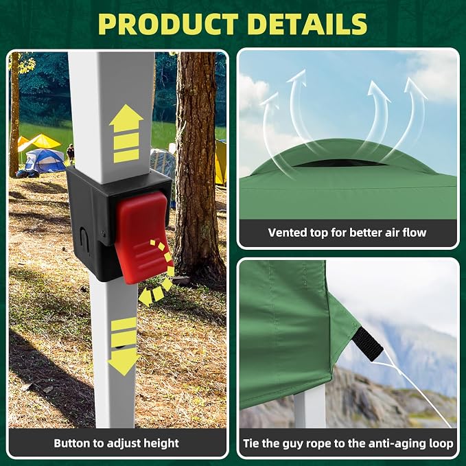 10x10 Pop Up Canopy Tent with One Sidewall, Instant Folding Outdoor Shelter with Air Vent, High Strength Steel Frame and Handheld Carry Bag for Backyard Party, Camping, Green