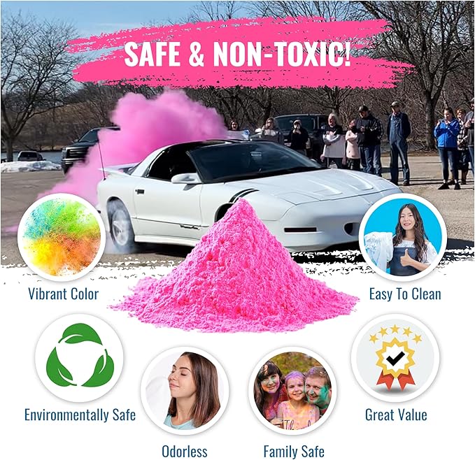 Color Blaze Black-Out Baby Gender Reveal Powder - 2lbs Pink Colored Powder for Girl, Perfect for Car, Motorcycle Burnout, Toss, Photoshoot, Reveal Party & Festival - Pack of 2 Bags with 1 lb - Pink