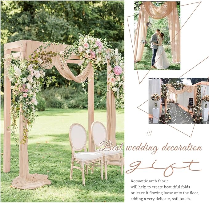 Wedding Arch Draping Fabric,8 Panels 28" x20ft Nude Wedding Arch Drapes for Ceremony Chiffon Fabric Drapes Arbor Drapery Wedding Arch Decorations for Reception Sheer Backdrop Curtains for Party Swag