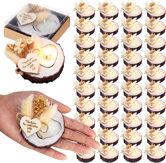 MTLEE 50 Pcs Wedding Favor Candle Holders, Rustic Wooden Wedding Bridal Shower Party Souvenirs Favors Candle Gifts for Guests