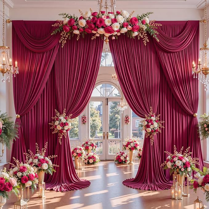 30x15ft Burgundy Backdrop Curtains for Parties Wrinkle Free Fabric Backdrop Curtain Birthday Photo Drapes Backdrop for Wedding Baby Shower Bridal Shower Photography Back Drop 6 Panels 5x15FT