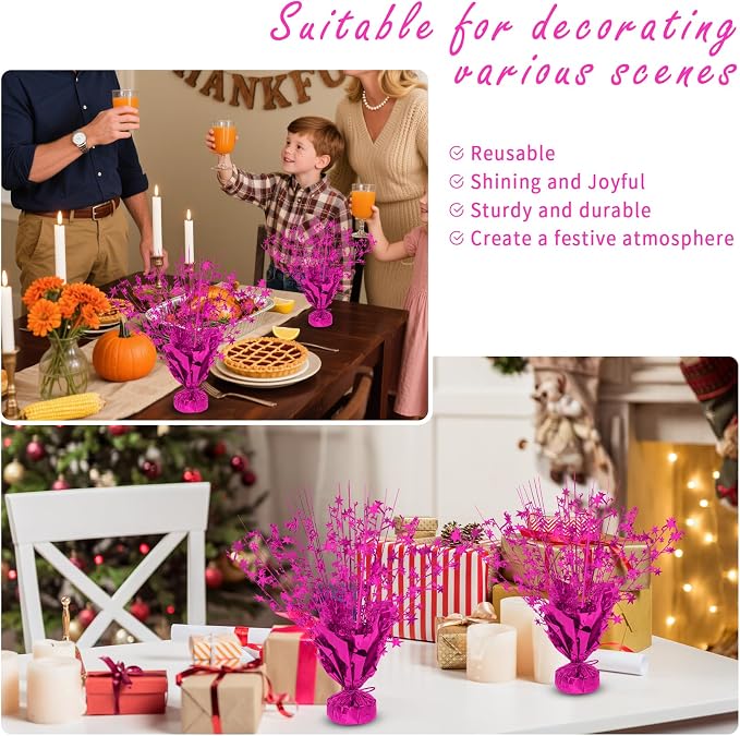 8 Pack Metallic Star Spray Centerpieces for Tables - Bulk 12.4" Foil Fountain Table Decorations for Large Events, Graduation 2026, Wedding Reception (Hot pink)