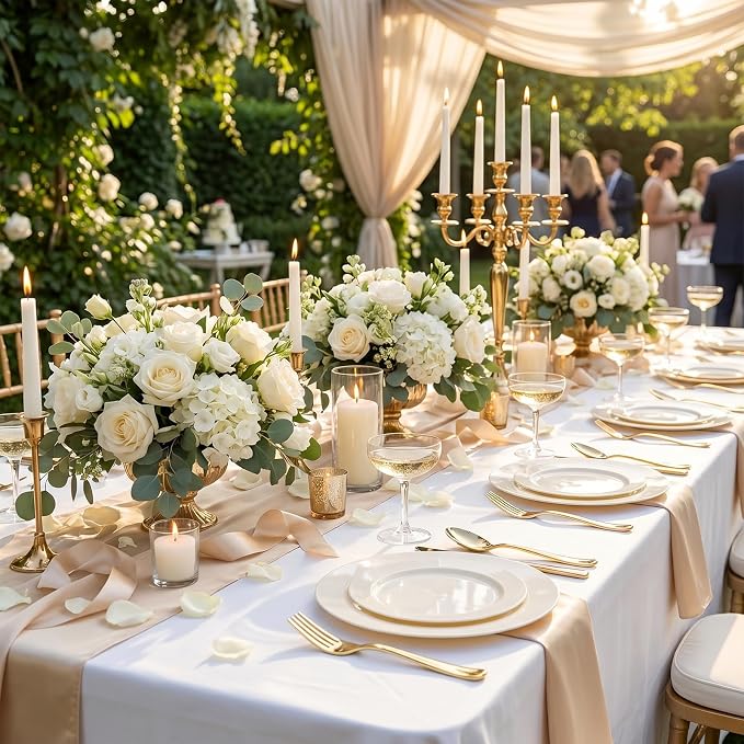 I00000 200 Pcs Ivory Plastic Plates, Disposable Party Plates Include 100 Ivory Dinner Plate 10’’ and 100 Plastic Dessert Plate 7’’ Perfect for Birthday, Party & Wedding