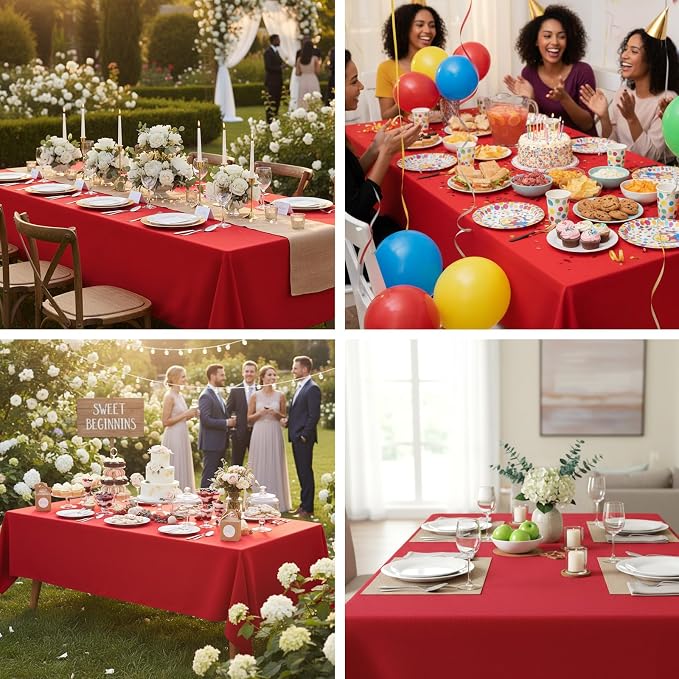 Fixwal 3 Pack Red 60 x 102 Inch Rectangle Tablecloths, Reusable Heavy Duty Washable Polyester Table Covers for 6 Ft Tables, Party, Birthday, Christmas, Anniversary, Outdoor, Camping