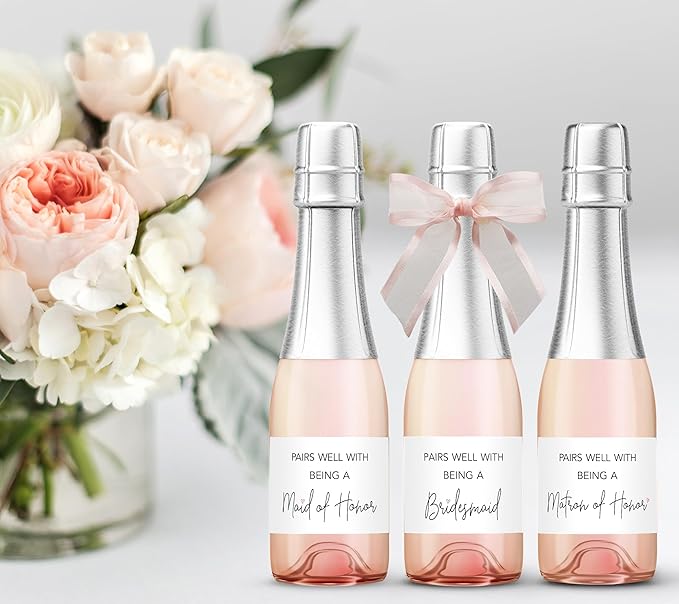 Pairs well with being a Bridesmaid ● SET of 12 ● Bridesmaid Proposal Mini Champagne Labels, Will You Be My Maid of Honor, Ask Bridesmaids Bridal Party Gifts Wine Bottle Stickers Label M201-ASK–12