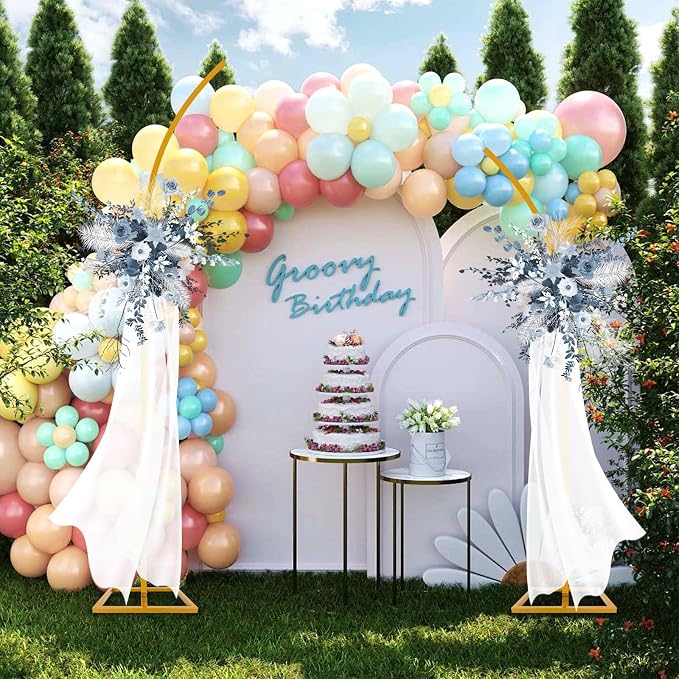 YIJXPOIN Flower Arch Stand Kit for Wedding, 8FT & 6.2FT Metal Half Gold Wedding Flower Balloon Arch Backdrop Stand for Proposal Anniversary Bridal Shower Background Stand Party Decorations