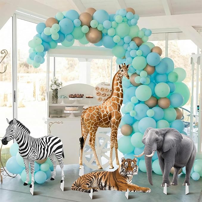 4 Pcs Safari Birthday Decoration Jungle Animal Cardboard Cutout Standup Life Size Safari Baby Shower Decorations Elephant Tiger Giraffe Zebra Cardboard Cutout for Photo Backdrop Party Favors