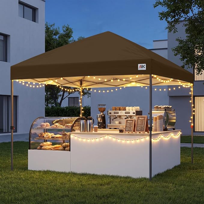 ABCCANOPY 10x10 Pop Up Canopy Tent, Easy Setup Instant Shelter with Wheeled Bag, Heavy Duty Outdoor Canopy for Beach, Market, Backyard, UV Protection, Outdoor Weather Protection (Brown, 10x10)