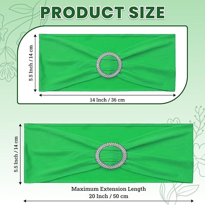 VDS - Light Green | Spandex Chair Sashes Bows | 50 PCS | Stretch Elastic Banquet Universal Folding Chair Band Tie with Silver Buckle Slider for Wedding Party Conference Celebration Event Decoration