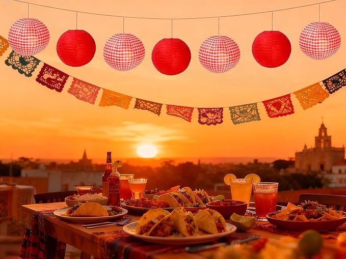 12 Inch Red Paper Lanterns,Red and White Round Hanging Chinese Paper Lanterns Decorations for Birthday Wedding Christmas Graduation Picnic BBQ Baby Shower Pizza Party Home Decor