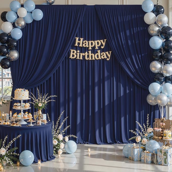 10 x 10ft Navy Blue Backdrop Curtains, Navy Wrinkle Free Draping Fabric Wedding Birthday Baby Bridal Shower Graduation Party Drapes for Backdrop Photography Photo Booth Background Decoration