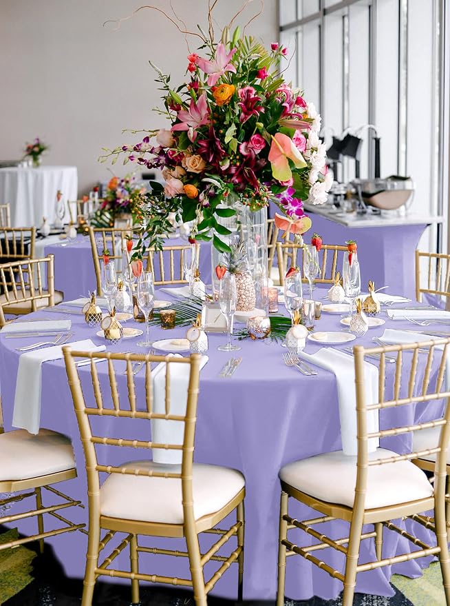 fani 8 Pack Polyester Round Tablecloth 120 Inch Lavender Circular Table Cloth, Stain and Wrinkle Resistant Washable Round Table Cover for Wedding Party Kitchen Dining Table Buffet Parties Camping