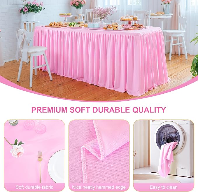 6 Packs Pink Tableclothes for 6 Foot Rectangle Tables, Wrinkle Free Fitted Table Cloth 6ft Stretch Table Cover with Skirt for Parties Weddings Birthday Banquet Baby Shower